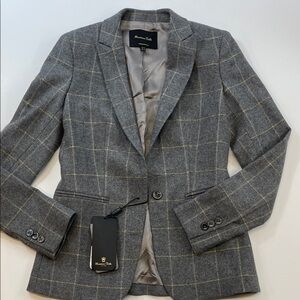 Massimo Dutti Gray Wool Blend Plaid Blazer Women’s Sz 2